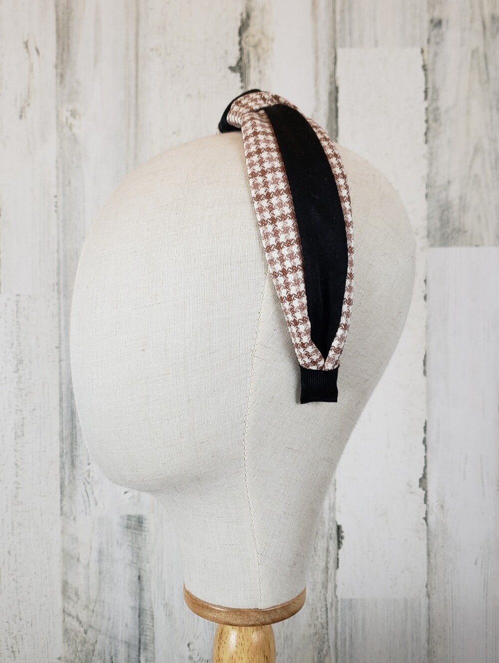 Brown Houndstooth and Black Padded Headband - Women Accessories